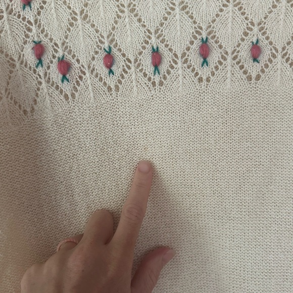Vintage cream crochet knit jumper, knit embroidered sweater , Daddy’s Money top - Picture 8 of 10